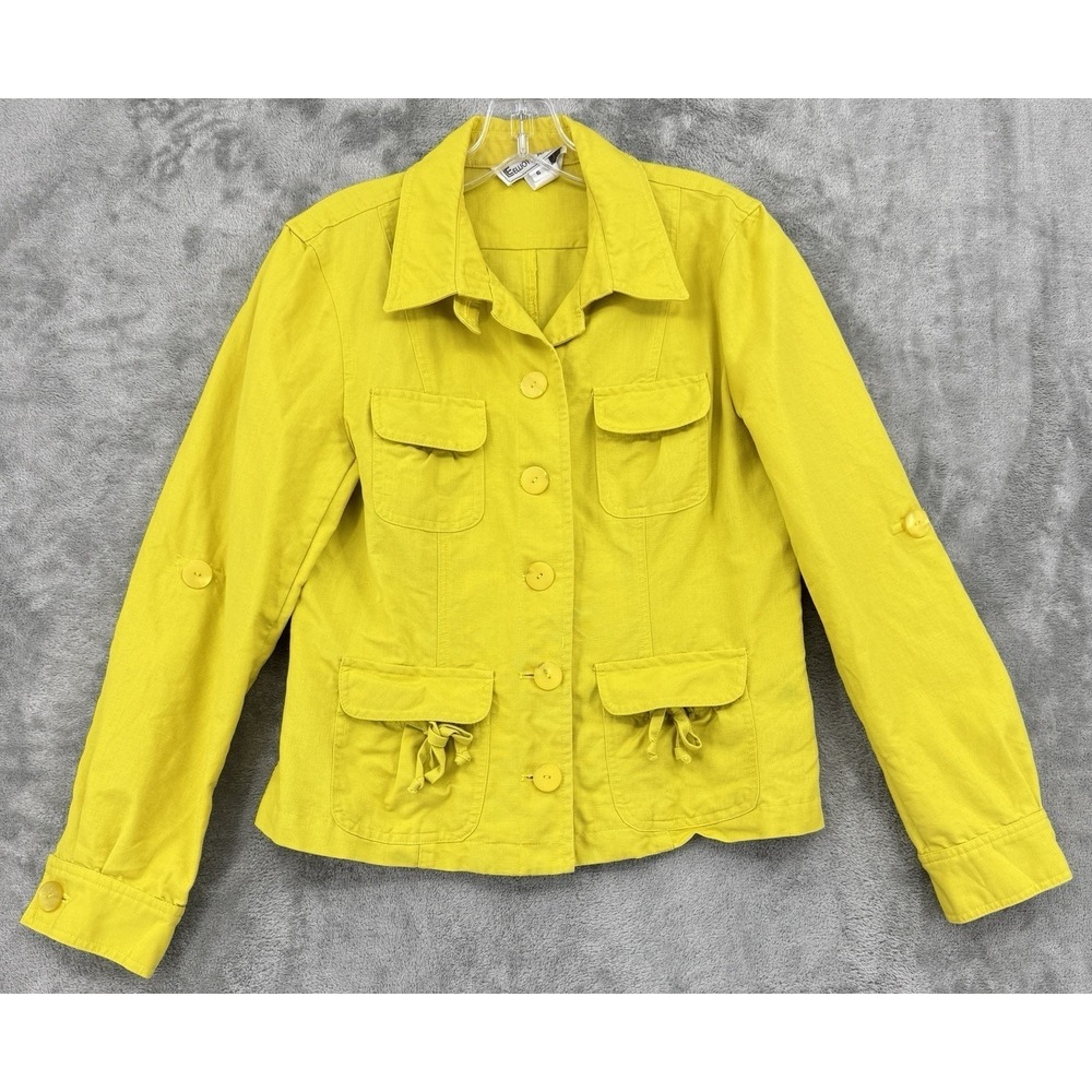 Elliott Lauren Jacket Womens 6 Linen Blend Chartreuse Button Utility Pockets Tie